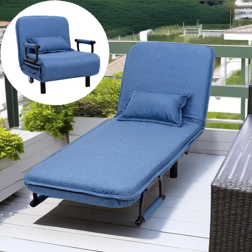 Miniatura 5 de Cama convertible con sofá cama triple 3 en 1 con almohada, diván plegable de ocio con respaldo ajustable de 5 ángulos, cama perezosa tapizada