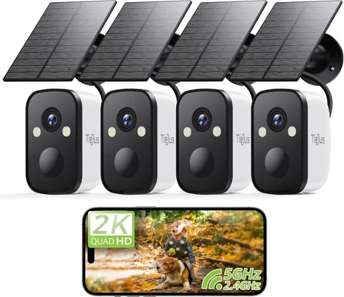 Cámaras de seguridad solar 2K 5G inalámbricas para exteriores, paquete de 4 cámaras solares para seguridad del hogar con visión nocturna a todo