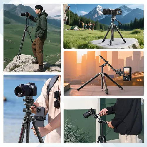Miniatura 8 de ULANZI JJ06 GlideGo - Trípode de video de fibra de carbono, doble cabezal panorámico de 360°, altura máxima de 73.6 pulgadas, carga de 11 libras