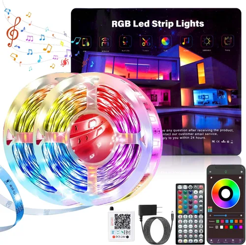 Miniatura 10 de NBBUFF - Luces LED para dormitorio de 300 pies (2 rollos de 150 pies), tira de luces LED RGB con sincronización de música y cambio de color, control