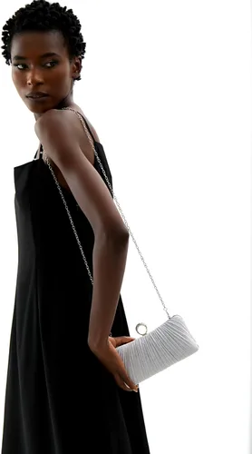 Miniatura 4 de iWISH Bolso de mano con purpurina dorada para mujer bolsa de noche plisada para fiesta de boda nupcial con anillo de diamantes de imitación