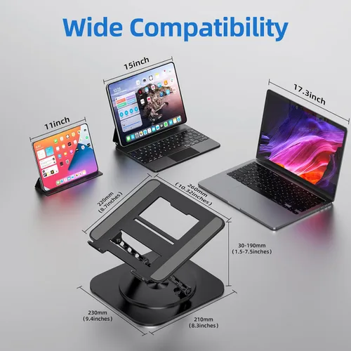 Miniatura 4 de MCHOSE - Soporte para laptop para escritorio, soporte ergonómico con base giratoria de 360°, soporte plegable para computadora portátil compatible