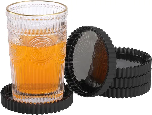 Miniatura 14 de Juego de 5 posavasos modernos transparentes de cristal para bebidas, posavasos redondos y elegantes, bonitos posavasos para mesa de café para Ámbar