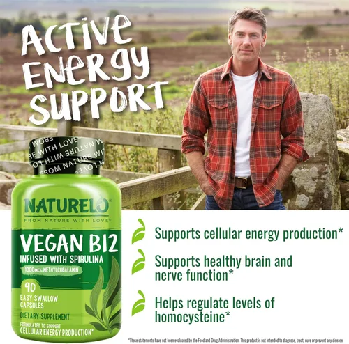 Miniatura 5 de NATURELO B12 vegano - Metil B12 con espirulina orgánica - Vitamina B12 de alta potencia 1000 mcg metilcobalamina - Apoya el estado de ánimo