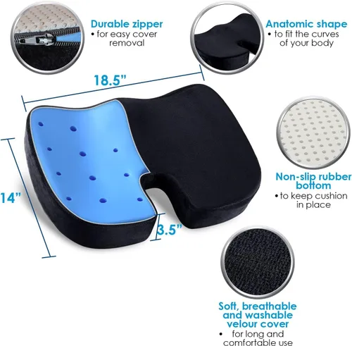 Miniatura 3 de Cojín de asiento de espuma viscoelástica y almohada de apoyo lumbar para silla de oficina, automóvil, silla de ruedas, almohadilla ortopédica