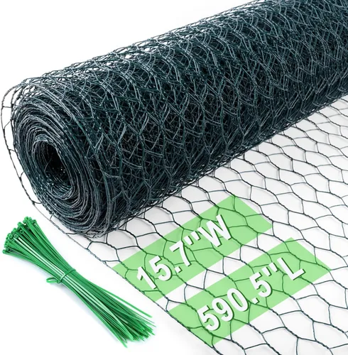 Miniatura 33 de Alambre de pollo de 13.7 pulgadas x 393.7 pulgadas, malla galvanizada hexagonal para jardín, valla de jardín para mascotas, conejos, pollos con 100