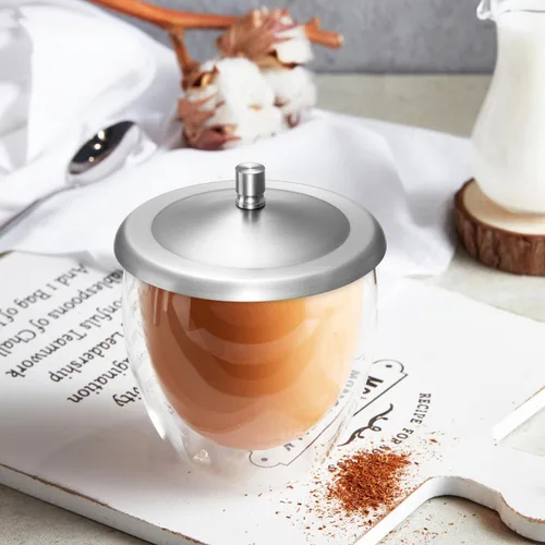 Miniatura 2 de Luxshiny 5 tapas de taza de acero inoxidable multiusos para tazas, sellos de bebidas a prueba de fugas para tazas de café, té, agua, tapa redonda