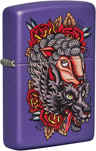 Miniatura 19 de Encendedores Zippo Lobo Emblema de lobo y cráneo cromado cepillado