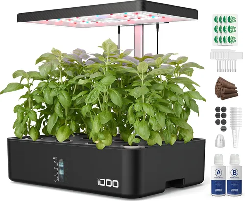 Kit de sistema de cultivo hidropónico iDOO 12 vainas, sistema de jardín de hierbas interior, con luz de crecimiento LED, ventilador integrado,