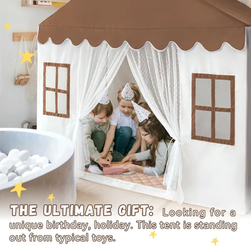 Miniatura 3 de Tienda de campaña para niños con alfombra, tienda de campaña grande para interiores para niñas y niños, tienda de campaña para niños pequeños, Marrón