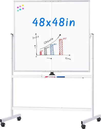 Miniatura 8 de maxtek - Pizarra blanca rodante, pizarra blanca magnética grande de 48x36 con soportes, gran pizarra blanca de doble cara de borrado en seco