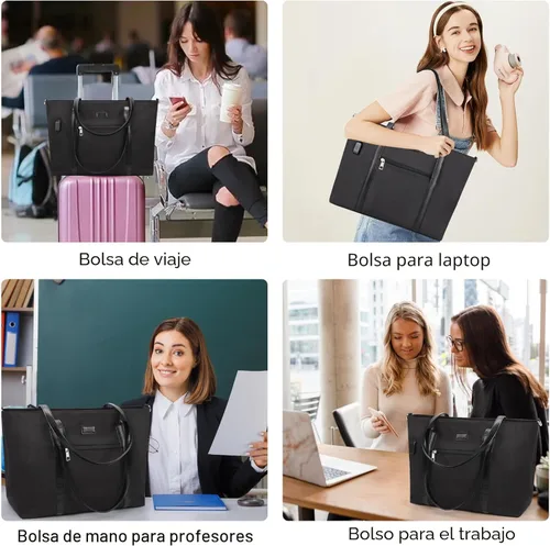 Miniatura 2 de Bolsa de mano para laptop de 15.6 pulgadas, maletín tipo bolsa de tamaño grande con puerto USB para mujer 01-Negro