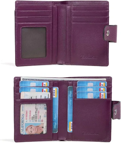 Miniatura 2 de BOSTANTEN - Billetera de cuero para mujer con bloqueo RFID, pequeña, con cremallera, de bolsillo, para tarjetas, con ventana para documento