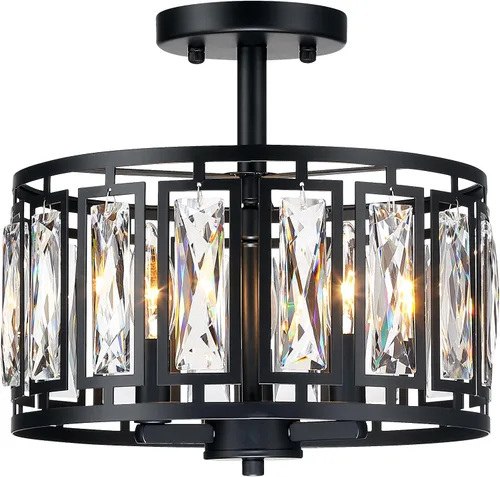 Miniatura 15 de Lámpara colgante de cristal con pantalla de tambor negra mate, araña de 2 paquetes para isla de cocina, luces de techo modernas para sala de estar