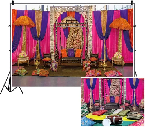 Miniatura 9 de Telón de fondo Diwali de 5 x 3 pies para boda india, fondo de cabina de fotos Happy Holi, telón de fondo marroquí marroquí para fotos, telón