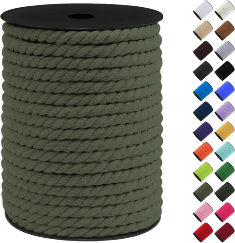 Cordón de macramé de algodón, 0.315 in x 131 pies, hilo grueso para manualidades, cuerda trenzada de 3 hebras para colgar en la pared, ganchos de