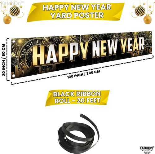 Miniatura 2 de KatchOn Cartel grande de feliz año nuevo 2025 – 120 x 20 pulgadas Cartel de Año Nuevo y decoraciones para suministros de fiesta de NYE