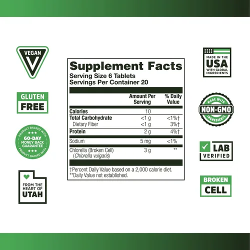 Miniatura 2 de Zhou Chlorella Tablets - Suplemento de clorella, vitaminas de clorofila, superalimento de algas verdes puras, píldoras súper alimentarias ricas