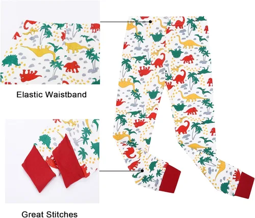 Miniatura 7 de Benaive Pijamas para niños, pijamas de algodón para niños, conjunto de 4 piezas con pantalones para niños