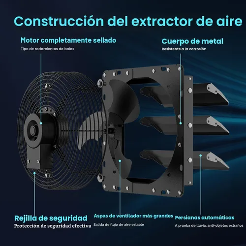 Miniatura 6 de HG Power Ventilador de escape de obturador de 10 pulgadas, ventilador de escape silencioso de garaje de 647 CFM con cable de interruptor