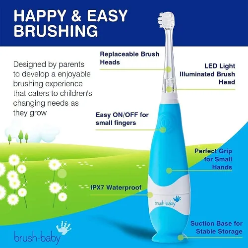 Miniatura 3 de Brush-Baby - Cepillo de dientes eléctrico BabySonic Azul, 0-36 meses - Cepillo suave y suavemente vibrante para encías sensibles y dientes nuevos