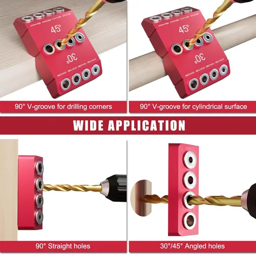 Miniatura 5 de Kingson 30 45 90 Guía de taladro en ángulo para barandilla de cable, guía de bloque de taladro para agujeros angulados y rectos, plantilla