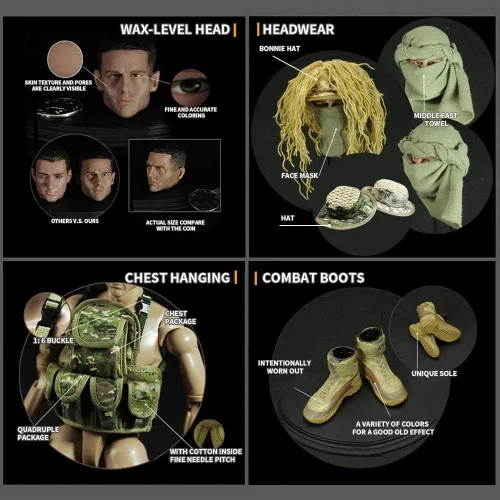 Miniatura 5 de Figura de acción de Fuerzas Especiales de 12 pulgadas con gran detalle del equipo SWAT (Sniper - Desierto)