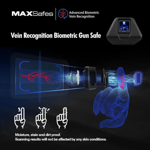Miniatura 2 de MAXSafes Caja fuerte deslizante para pistola con bloqueo biométrico de vena de dedo, acceso rápido, caja fuerte para debajo del escritorio, caja