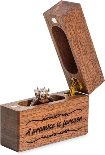 Miniatura 5 de Wislist Caja de anillos de compromiso de madera pequeña y delgada para propuesta, boda (A promesa is forever-A Pattern)