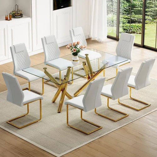 Miniatura 20 de Juego de mesa de comedor de cristal para 6,71 pulgadas, mesa de comedor para 6, mesa de cocina rectangular grande de vidrio templado y 6 sillas
