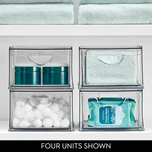 Miniatura 5 de iDesign Cajón de almacenamiento de plástico transparente, organizador apilable para encimera de baño, tocador o debajo del fregadero