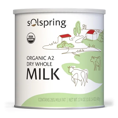 Dr. Mercola Solspring - Leche entera seca orgánica A2 - Leche en polvo con beta-caseína A2 para menos molestias digestivas, orgánica, sin gluten y