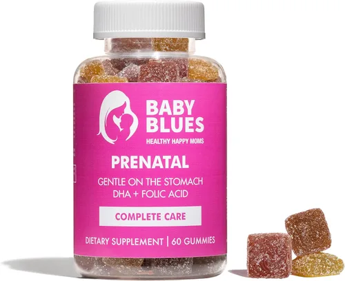 Baby Blues Gomitas de vitaminas prenatales para mujeres, DHA, omega-3 de la EPA, ácido fólico y B12, suave para el estómago, sabor a limonada de