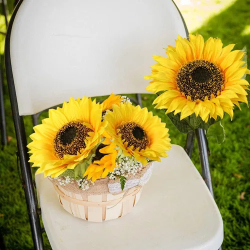Miniatura 5 de Girasoles artificiales grandes de 9 pulgadas, flores artificiales de tallo largo de 33 pulgadas de alto, girasoles de seda gigantes con tallo
