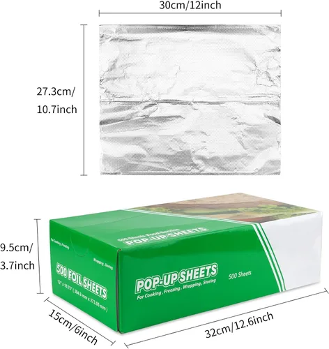 Miniatura 5 de Envolturas de papel de aluminio: 500 hojas precortadas, 12 x 10.75 pulgadas, papel de aluminio plegable interplegado para hornear, asar a