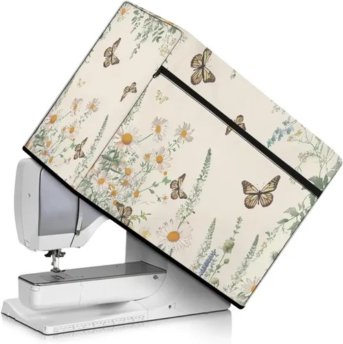 Miniatura 10 de Funda para máquina de coser de mariposas y flores con prácticos bolsillos, funda protectora con asa, para la mayoría de máquinas de coser estándar