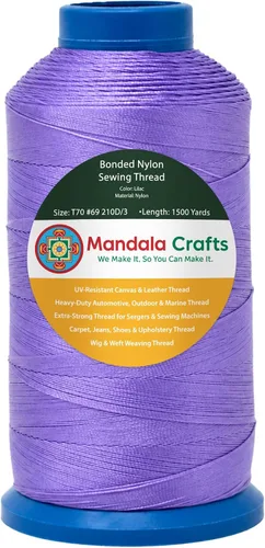 Miniatura 379 de Mandala Crafts - Hilo de nailon para coser cuero, tapicería, mezclilla y para trenzar el pelo; resistente, 1500 yardas, tamaño 69 T70 Marrón
