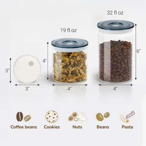 Miniatura 3 de SealVax® Juego de recipientes de café al vacío de 19 oz y 32 oz de vidrio de borosilicato Tapas herméticas, sellador al vacío eléctrico de parada