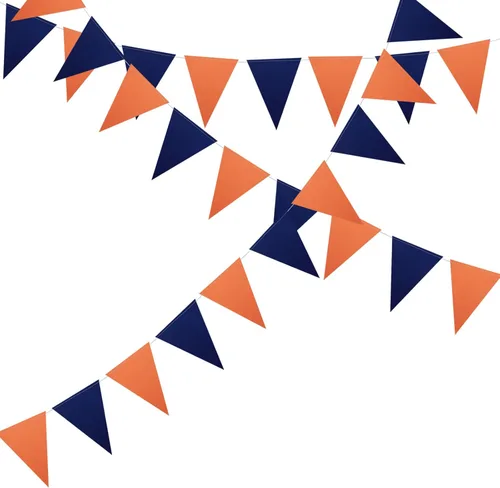 Miniatura 4 de Meetppy Paquete de 3 banderines de papel naranja y azul marino con purpurina de doble cara, banderines de papel triangulares, decoración colgante
