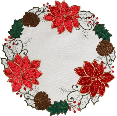 Miniatura 11 de OWENIE Juego de 4 manteles individuales redondos de flor de pascua de Navidad, bordados, con apliques bordados, manteles individuales de lino
