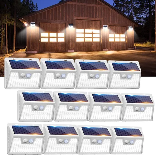 Miniatura 10 de Peasur Luces Solares para Exteriores con Sensor de Movimiento, 140 LED Luz Solar Alimentada por Energía Solar para Cerca Impermeable, 3 Modos