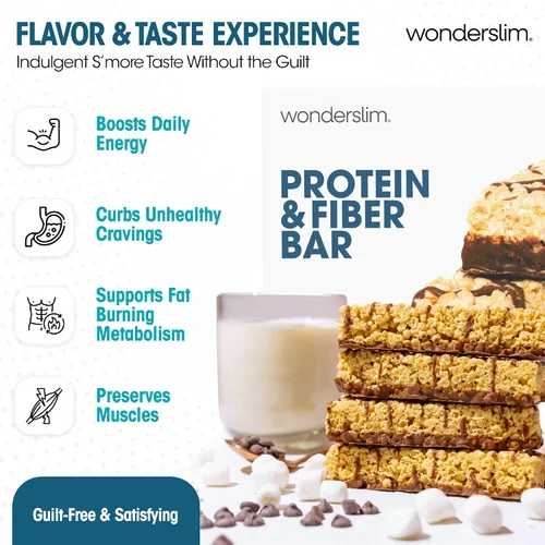 Miniatura 3 de WonderSlim Barras de proteína altas en fibra, crujiente Fluffy S'more 15g de proteína, 8g de fibra bajas en azúcar, bajas en carbohidratos