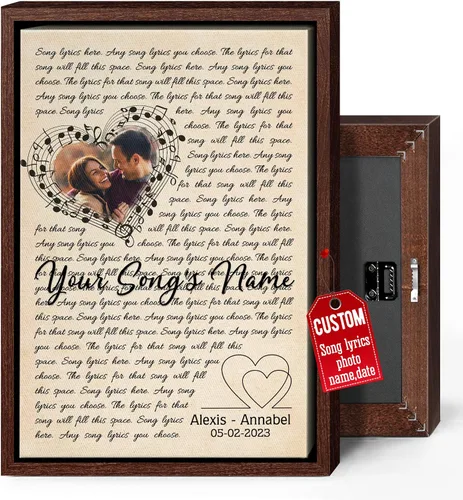 Miniatura 30 de H-DEWALL Lienzo personalizado con letras de canciones enmarcado, regalos para ella, obra de arte para el dormitorio, lienzo musical personalizado