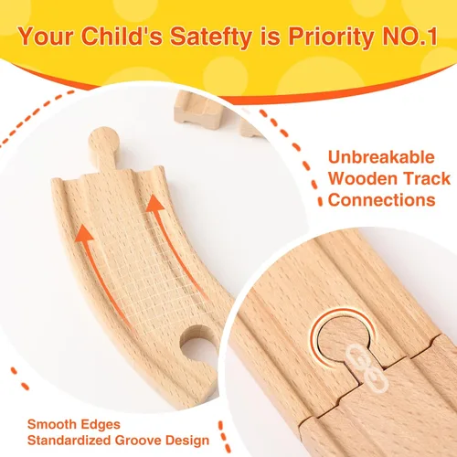 Miniatura 3 de Juego de 60 pistas de tren de madera, accesorios de expansión para niños pequeños de 3 a 5 años, 100% compatible con todas las principales marcas