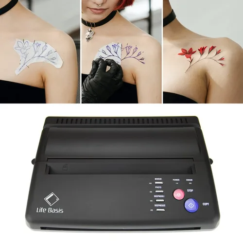 Miniatura 2 de LifeBasis Impresora de plantillas de transferencia de tatuajes, copiadora térmica de tatuajes con 30 piezas de papel de transferencia de plantillas