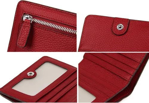 Miniatura 7 de BIG SALE-AINIMOER billetera de bolsillo pequeña con cremallera, plegable, compacta de cuero con bloqueo por identificación por radiofrecuencia