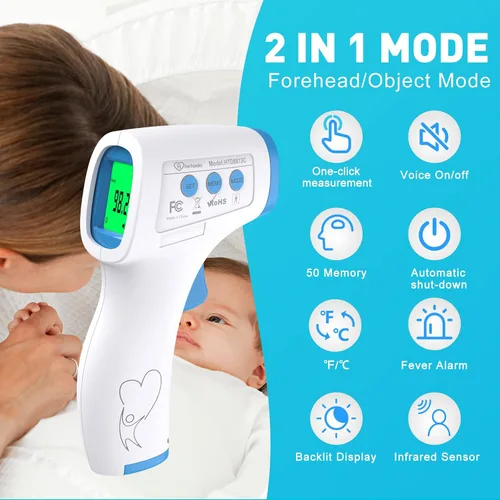 Miniatura 5 de Termómetro digital para adultos y niños, termómetro de frente sin contacto para bebé, termómetro infrarrojo 2 en 1 con alarma de fiebre y lecturas