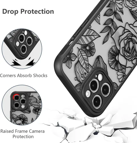 Miniatura 6 de XIZYO Funda para iPhone 14 Pro Max de 6.7 pulgadas, diseño de estampado floral con patrón de rosas delgadas para niñas y mujeres, translúcido mate