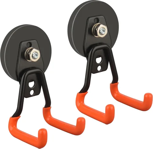 Miniatura 10 de ULIBERMAGNET Ganchos magnéticos fuertes para garaje, paquete de 2 ganchos en J grandes y resistentes con imán, ganchos magnéticos de revestimiento