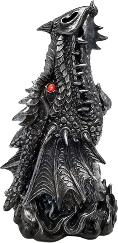 DWK Estatua de quemador de incienso con cabeza de dragón mítica gótica medieval, de 12 pulgadas, con ventilación de humo de fosa nasal, acabado de